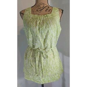 Apostrophe Women Green Ivory Pattern‎ Textured Sleeveless Top Size L